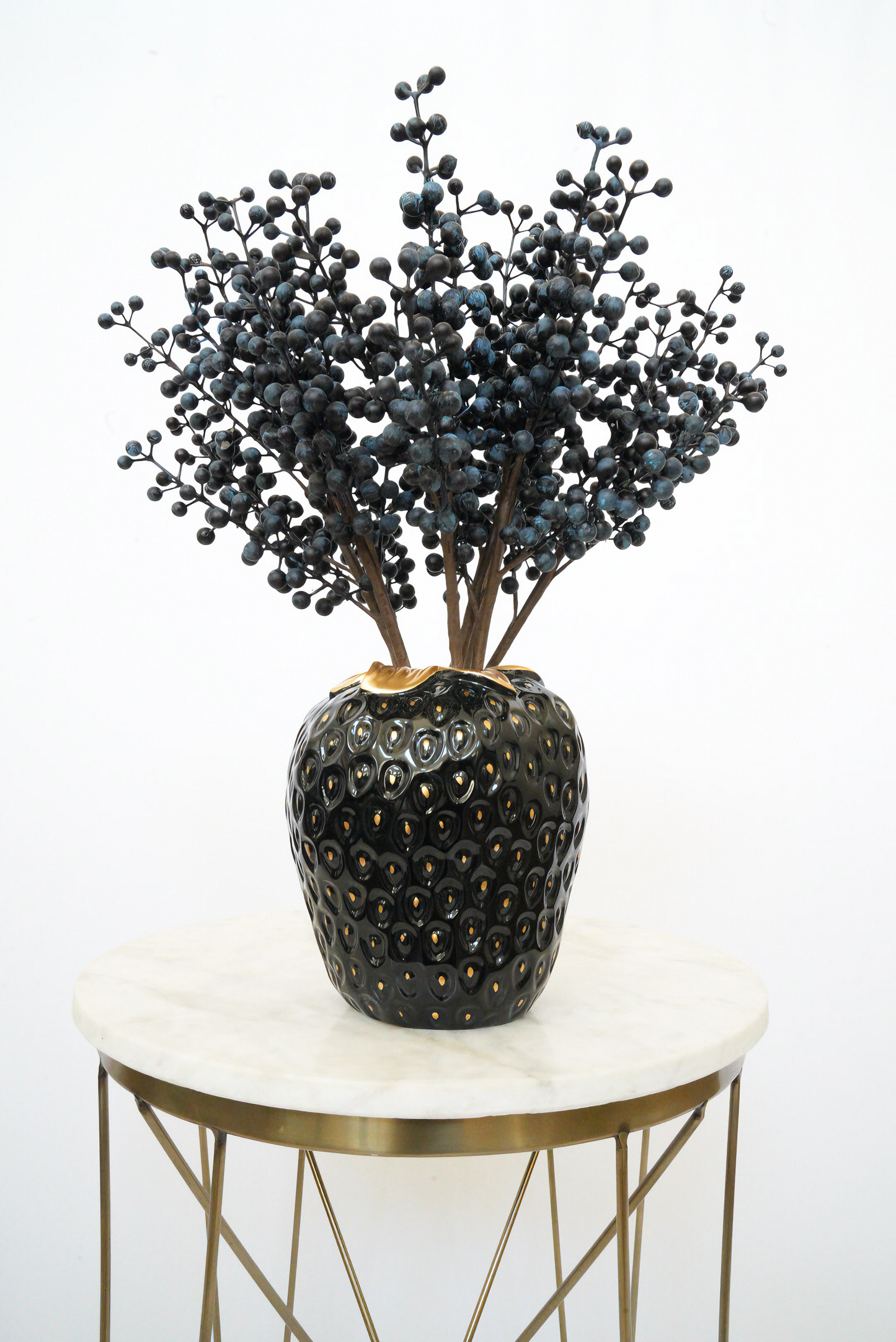 Dark Blue Black Berry Artificial Branch | Faux Fruit Home Table Party Decor