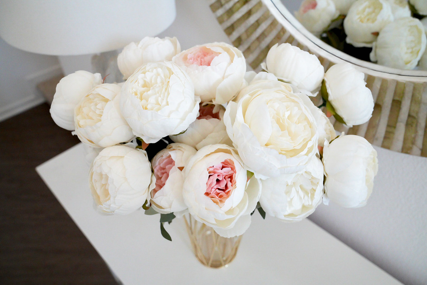 7 Heads Artificial Peonies | Faux Peonies In The Gold Vase