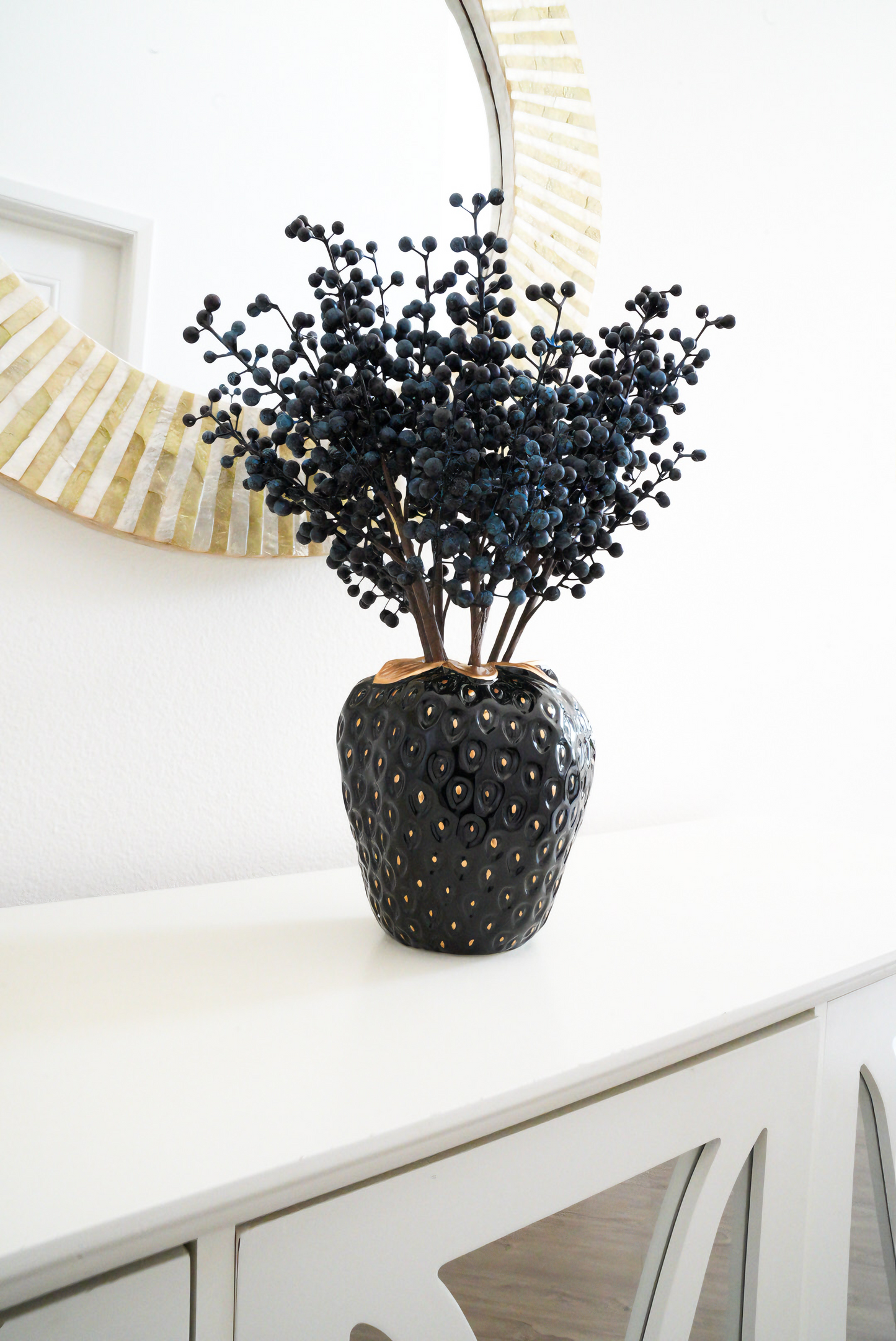 Dark Blue Black Berry Artificial Branch | Faux Fruit Home Table Party Decor
