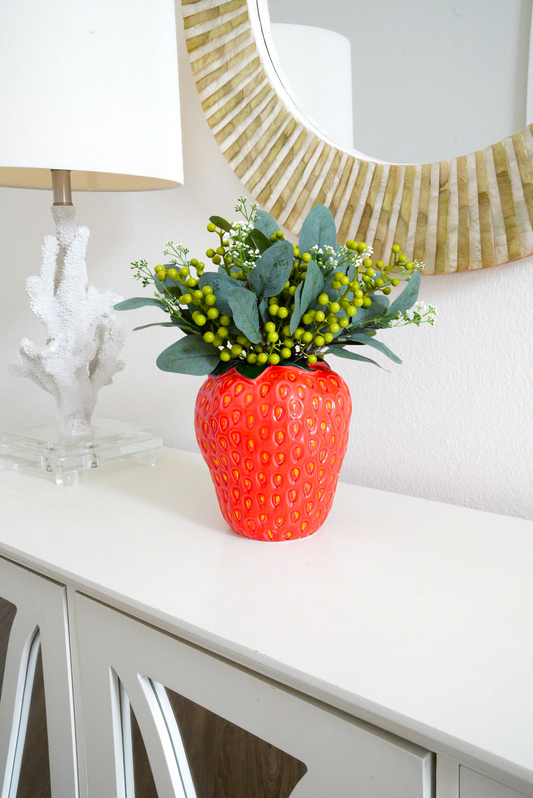 Strawberry Vase With Berries And Eucalyptus