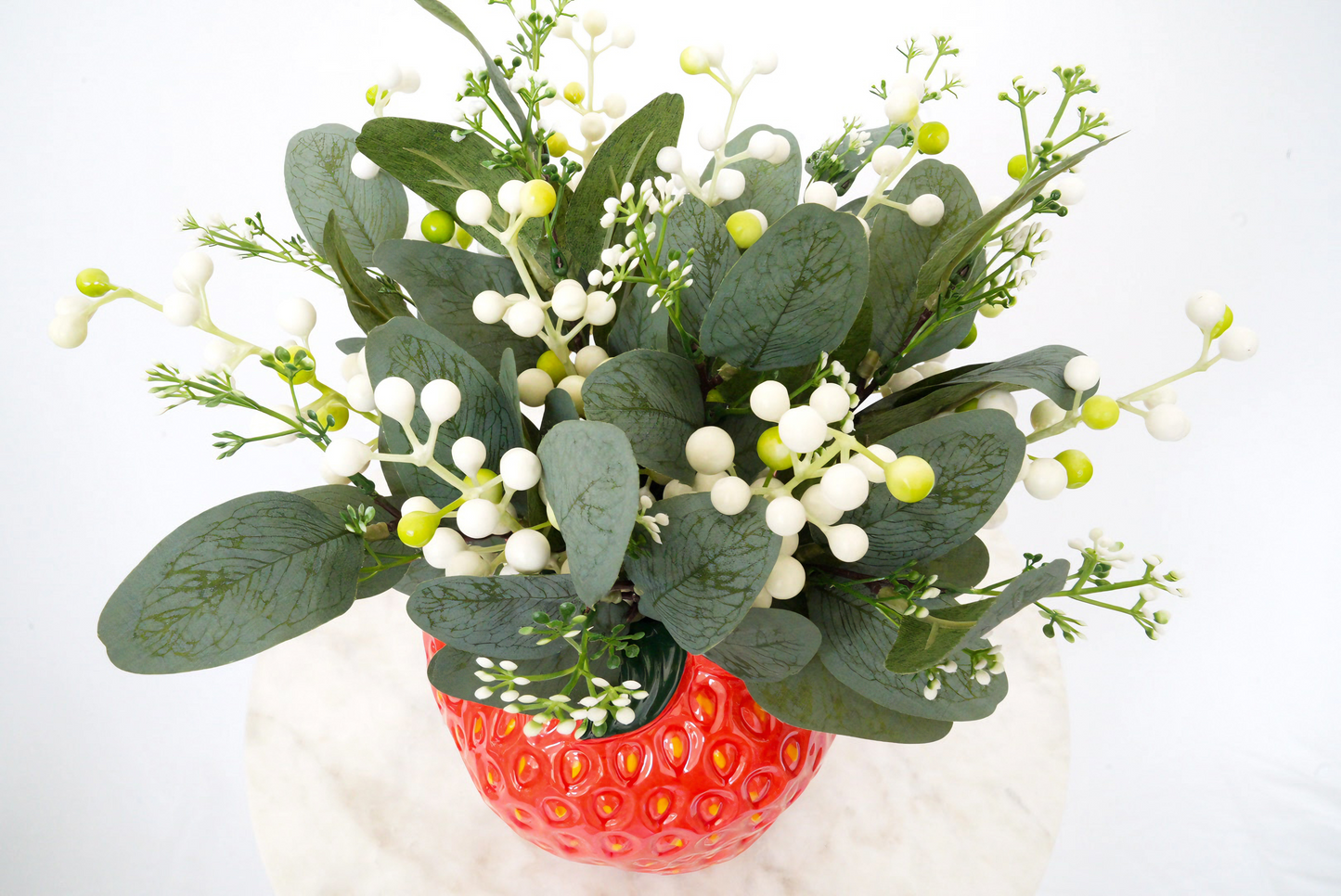 Strawberry Vase With Berries And Eucalyptus