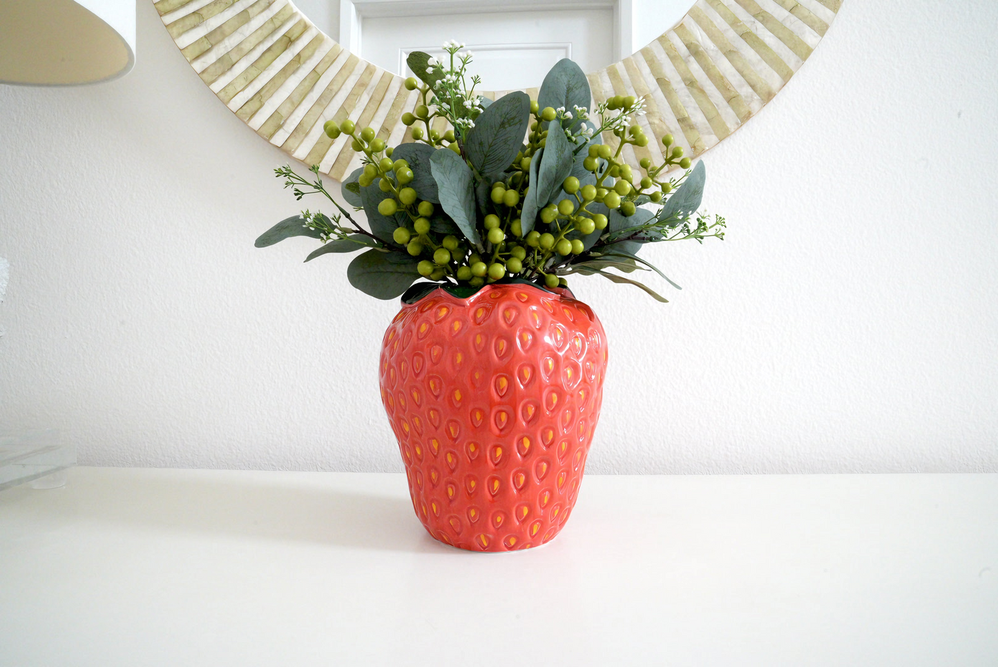 Strawberry Vase With Berries And Eucalyptus