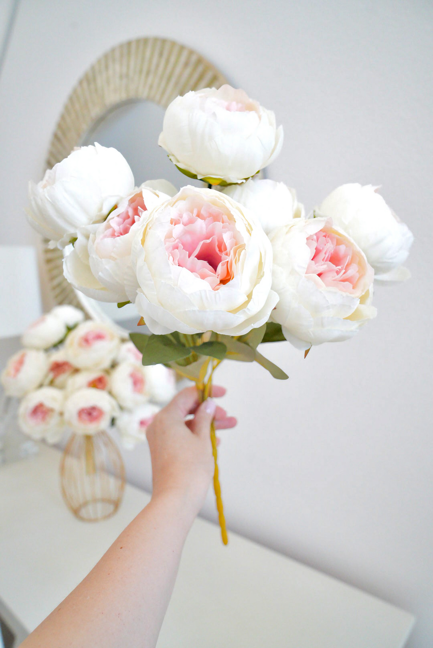 7 Heads Artificial Peonies | Faux Peonies In The Gold Vase