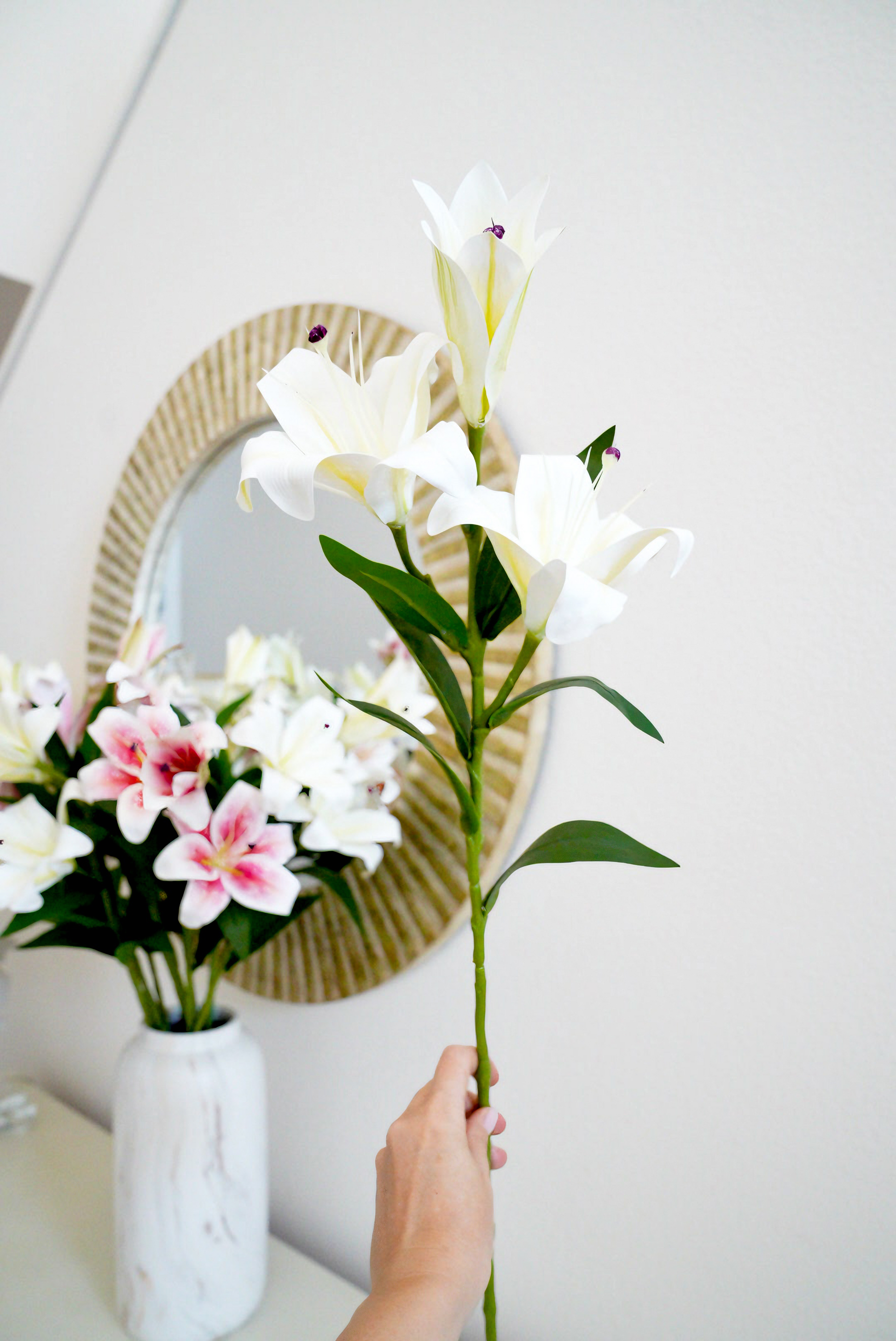 white silk lily flowers 28" Artificial Lily Flower Branch