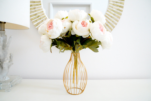 7 Heads Artificial Peonies | Faux Peonies In The Gold Vase